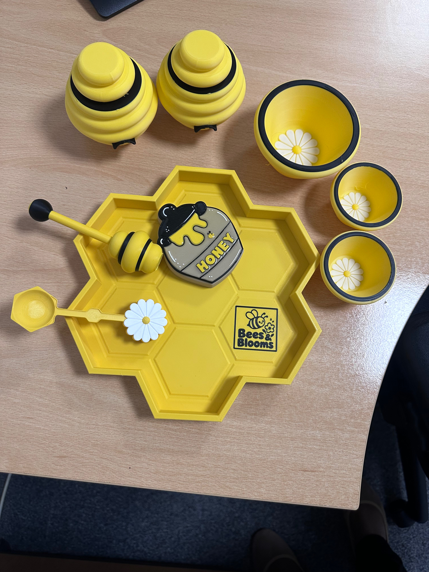 Overhead view of the Honey Bee Playset with the nesting bowls stacked inside one another